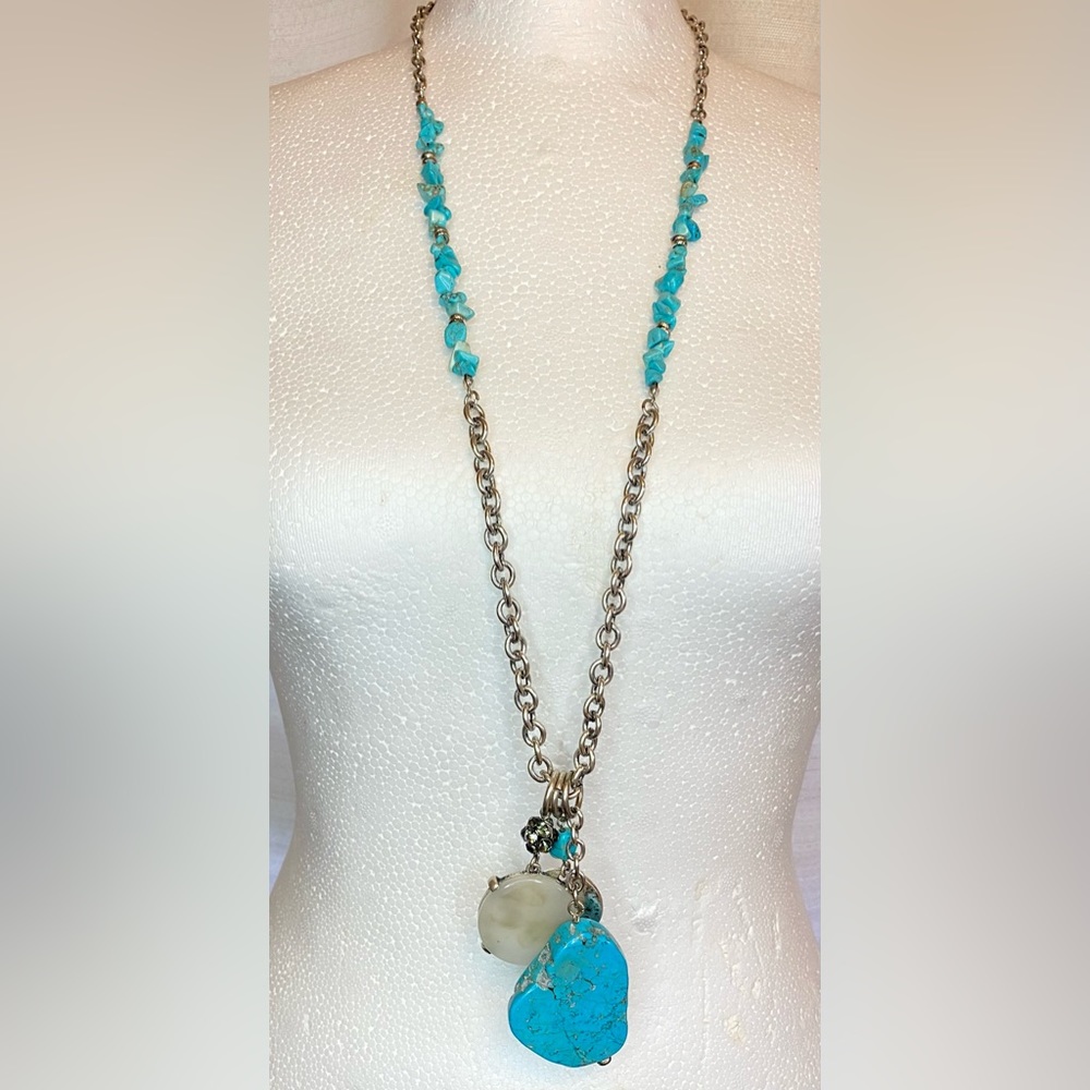 Long Turquoise Necklace with Charms